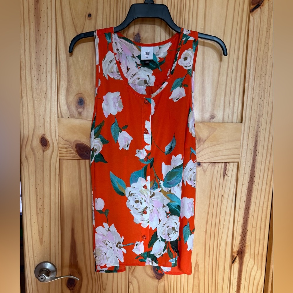 Cabi Manet Top medium NEW Floral Sleeveless Orange and White